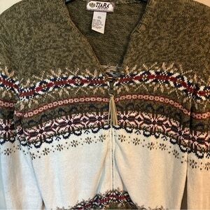 Tiara Olive and Cream Patterned Cardigan